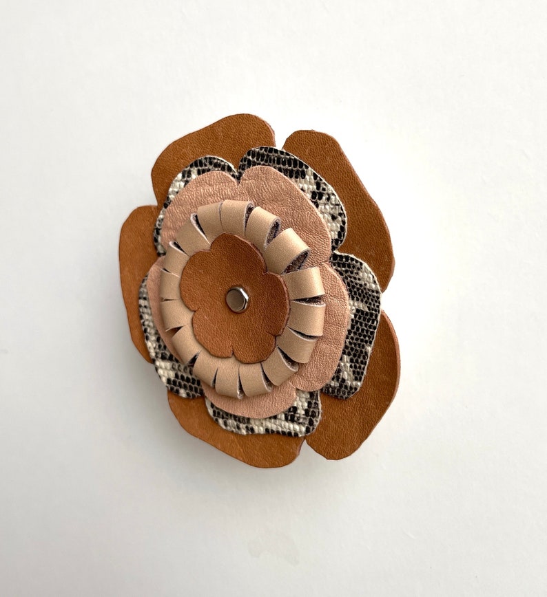 leather brooch . re-used leather flower . boutonniere . fashion jewelry . handmade image 2