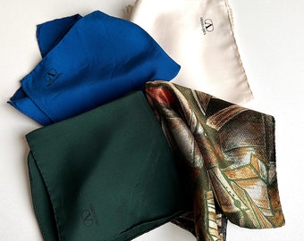 Vintage pocket squares . Valentino . Zegna . Silk . 80s . 90s . 4 pieces . Italy . Designer men's fashion . Handmade