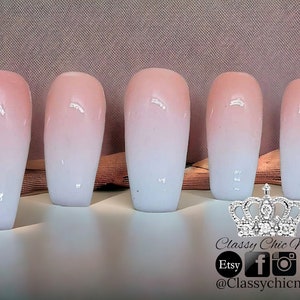 Press on nails, glue on, Baby boomer, French tip, pink & white, prom, wedding, ombre, artifical nail extentions
