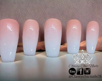 Baby Boomer Press On Nails: Pink & White Ombre French Tip