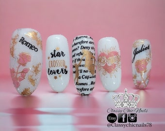 Romeo and Juliet, Rose Gold Valentine's Day, press on nails