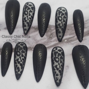Black cheetah nails|matte black nails|matte nails|cheetah nails|press on nails|glue on nails