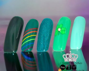 Press on nails, glue on, St. Patrick's day, green, rainbow, gradient, artificial nail extensions