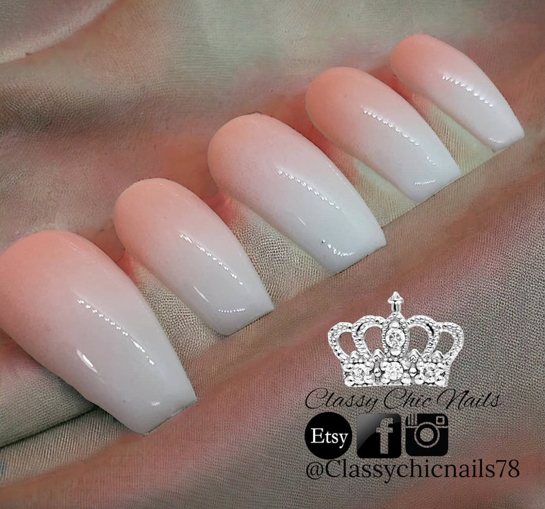 Baby Boomer Press On Nails: Pink & White Ombre French Tip image 2