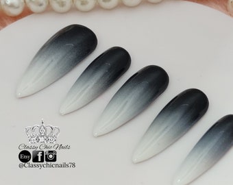 Black and white ombre, press on nails