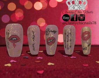 Valentine's baby, kiss lips, press on nails