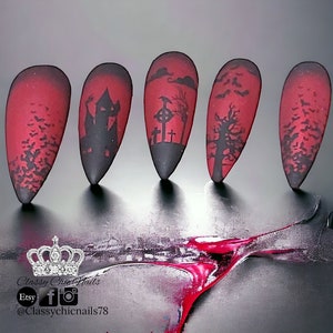 Metallic matte nails|Halloween nails|red and black nails|press on nails|glue on nails