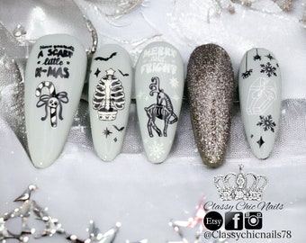 Scary Christmas, Creepy Holiday, press on nails