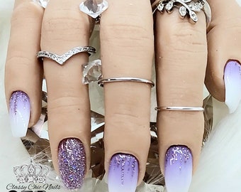 Purple Glitter, Waterfall Press On Nails