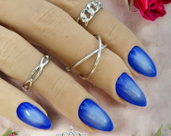 Press on nails, glue on, blue aura, artificial nail extensions
