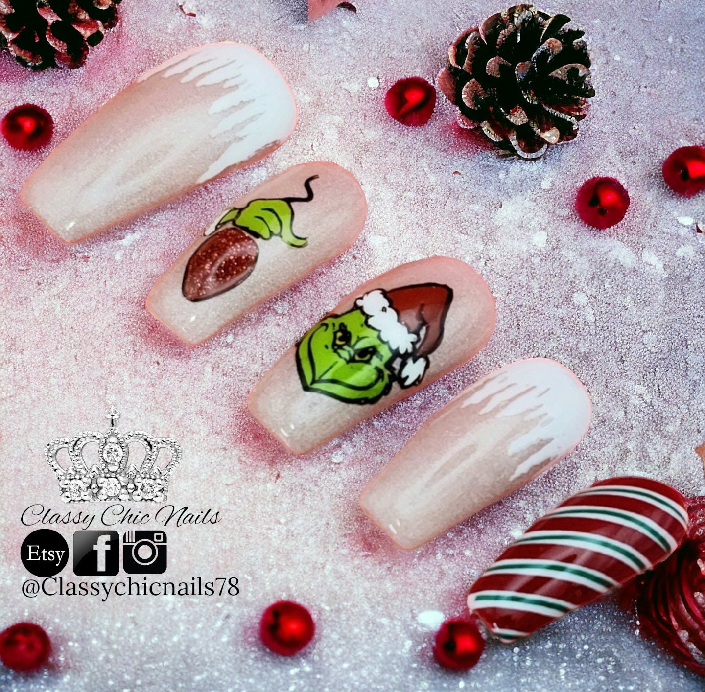Grinch Red Mask Nails – Spooky & Festive