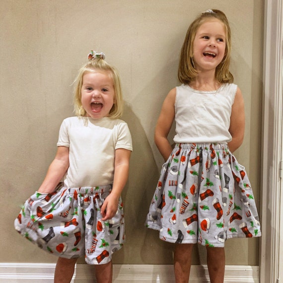 Girls Christmas Skirt . Holiday Outfit . Xmas Skirts . Sisters