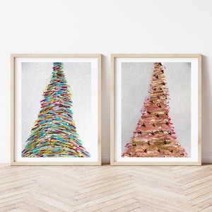 Cuadro abstracto de árbol de Navidad: arte festivo colorido y brillante, decoración navideña única hecha a mano