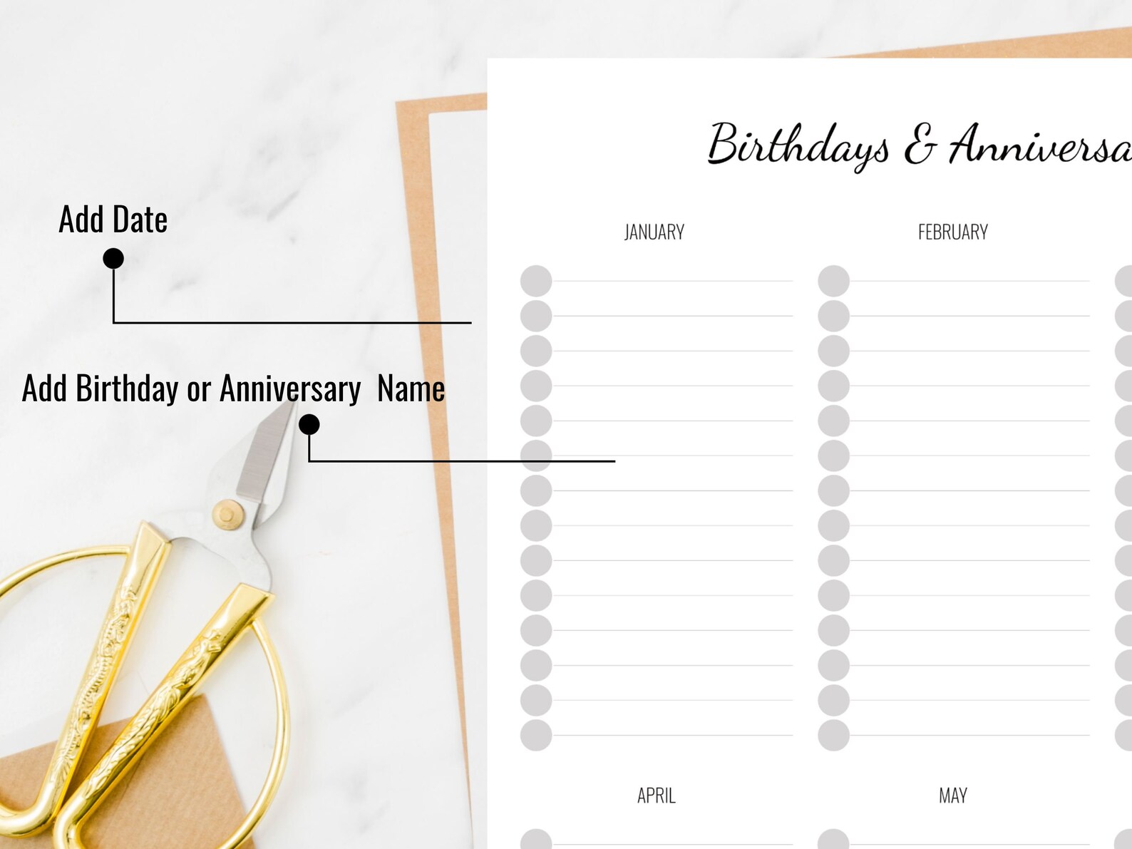 Printable Birthday Calendar Minimalist Perpetual Monthly - Etsy