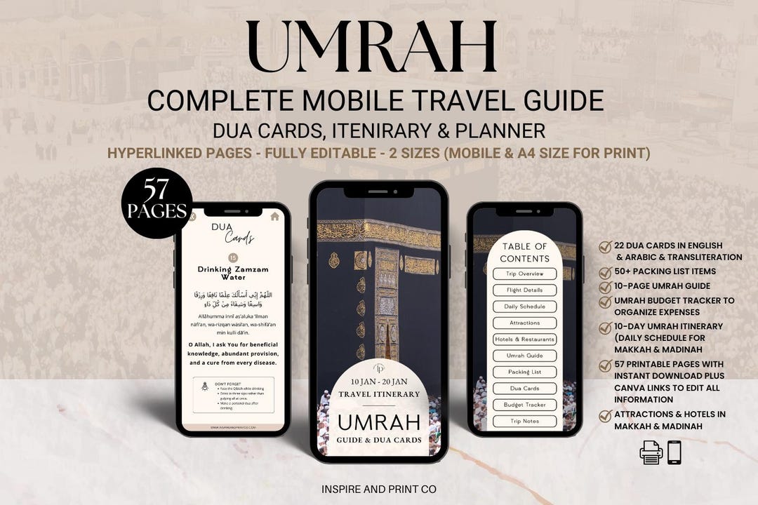 Umrah Full Guide Umrah Complete Travel Guide, Dua Cards, Mobile Itinerary & Planner ...