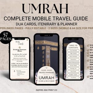 Umrah kompletter Reiseführer, Dua Karten, Reiseplaner & Reiseplaner, digital druckbare Download, Islamische Karteikarten, Bittgebete Erinnerungen