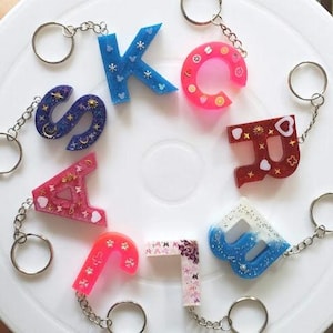 Letter/Initial Keychains, backpack, key ring, resin, decorative key chains