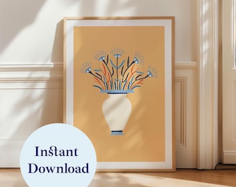 Stampa di un vaso di fiori con occhi surreali: illustrazione di arte greca (download digitale formato A4/A3)