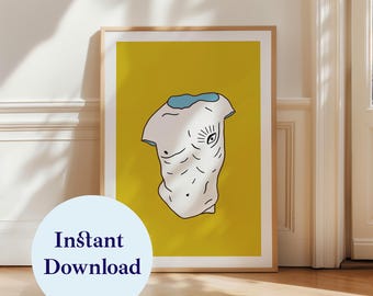 Stampa artistica di torso greco: scultura del corpo maschile (download digitale formato A4/A3)