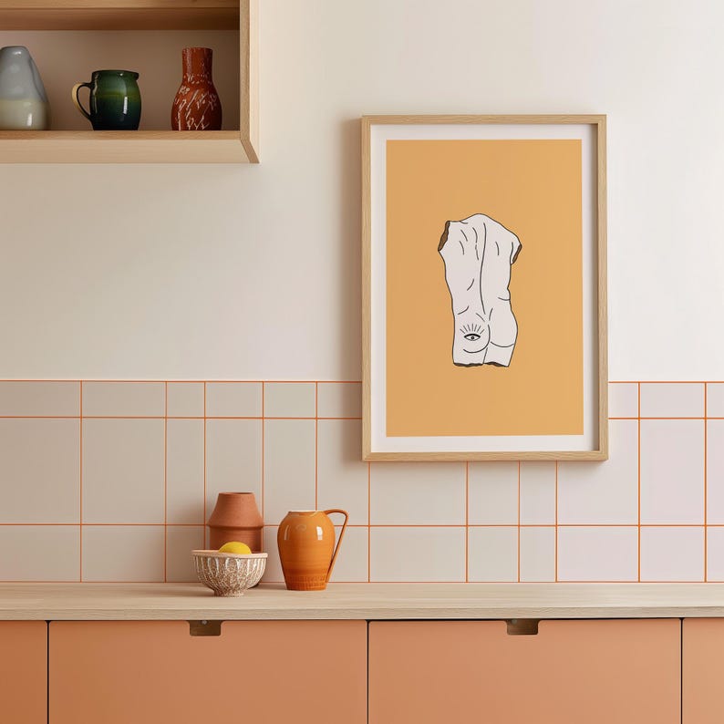 Impression d'art ligne torse masculin : sculpture grecque, art gay, décoration jaune image 3