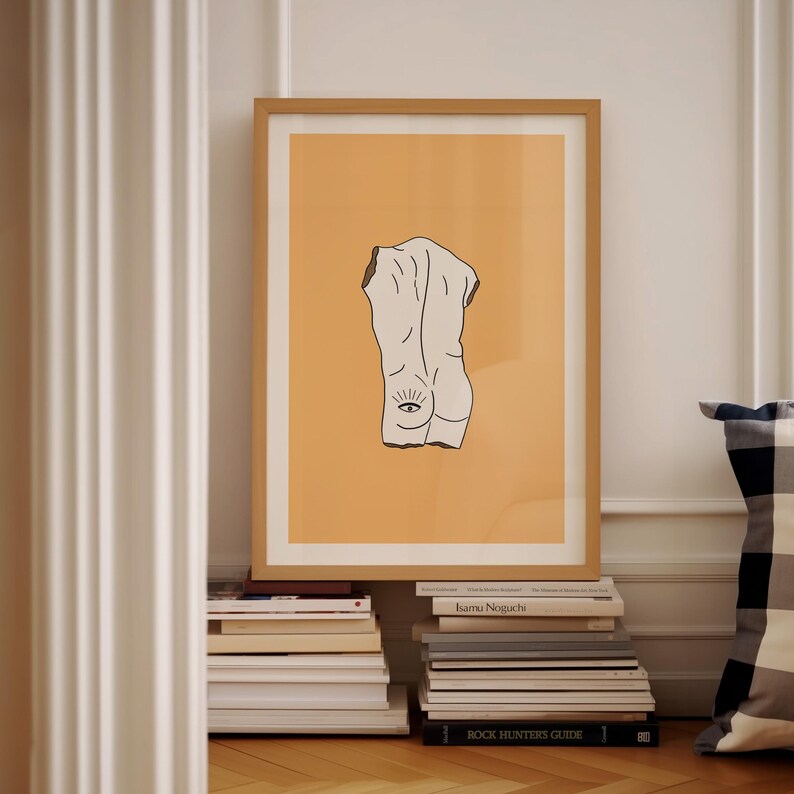 Impression d'art ligne torse masculin : sculpture grecque, art gay, décoration jaune image 2