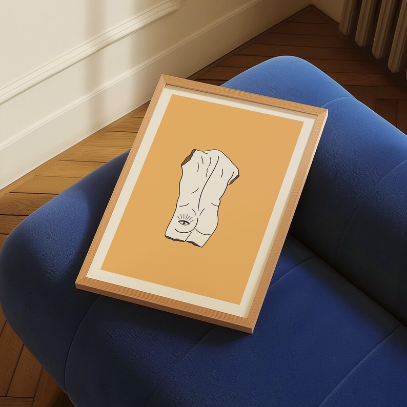 Impression d'art ligne torse masculin : sculpture grecque, art gay, décoration jaune image 8