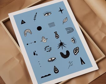Stampa artistica moderna astratta con occhio malvagio: arredamento surreale per la casa