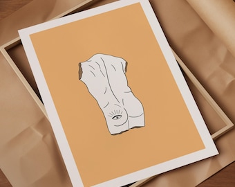 Stampa artistica di torso maschile: scultura greca, arte gay, decorazione gialla