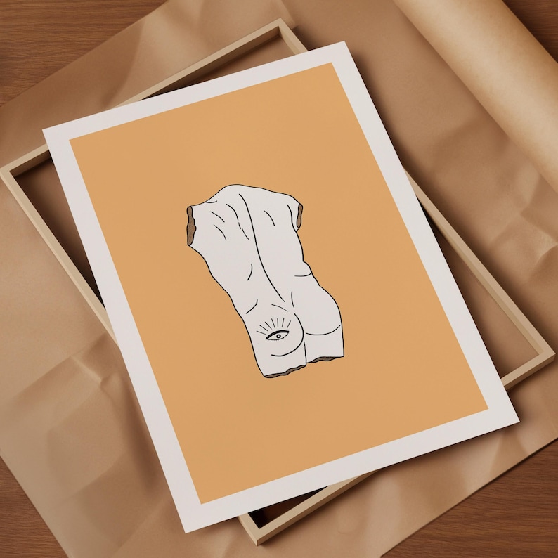 Male Erotic Illustration, Greek Sculpture Artwork, Nude Male Body, Ancient Torso Statue, Line Art Man, Gay Art, Yellow Home Décor, Naked Man