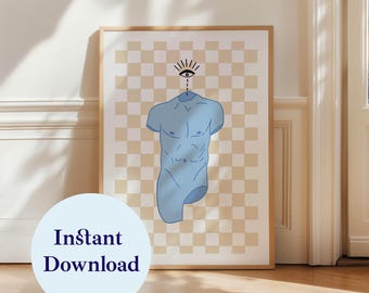 Stampa di torso greco a scacchi: illustrazione di una figura maschile moderna (download digitale formato A4/A3)