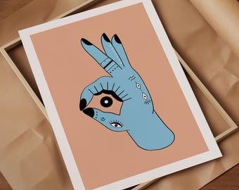 Stampa artistica della mano di Vishnu: Dio indù, occhio sacro - Decorazioni indiane