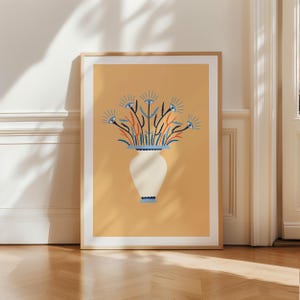 Ilustración de jarrón de flores abstracto, impresión de jarrón griego, decoración artística de habitación, flores surrealistas, arte surrealista de ojos, impresión de ojos malvados, arte de pared bohemio de ojos