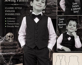 Halloween & Christmas Vest Bundle, 4 in 1, Hippi, Sheriff, Western Ring Bearer Vest, Wedding Vest, Beginner Sewing Sizes 4-10 (PDF Download)