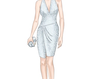 Holiday Cocktail Dress Pattern: The Windsor Halter Dress Evening Dress Dinner Out Dress (Digital Download)