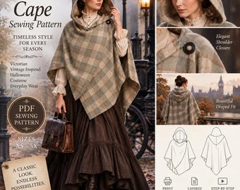 Halloween Cloak Cape Pattern: Convertible Cloak Pattern | Raincoat Pattern | Scottish Cloak | Poncho Pattern  (Digital Download)