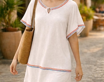 Easy Relaxed Tunic Tassel Dress Summer Linen or Bamboo. Bohemian Knit Minimalist Dress  Pattern: Women's Summer Beach Dress (PDF) S,M,L,XL