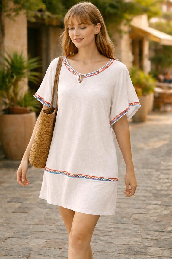 tassel knit beach dress Easy Relaxed Tunic Summer Linen or Bamboo. Bohemian Minimalist Dress Pattern: Women's Summer Dress (PDF) S,M,L,XL colourful dressing