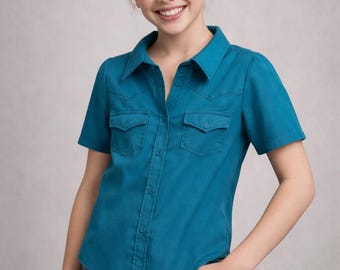 Kids Western Shirt  Country Top Advanced Sewing Pattern PDF | Cowgirl Blouse | Point Collar Button Pocket | Ranch Blouse | Sizes 5-12 | PDF