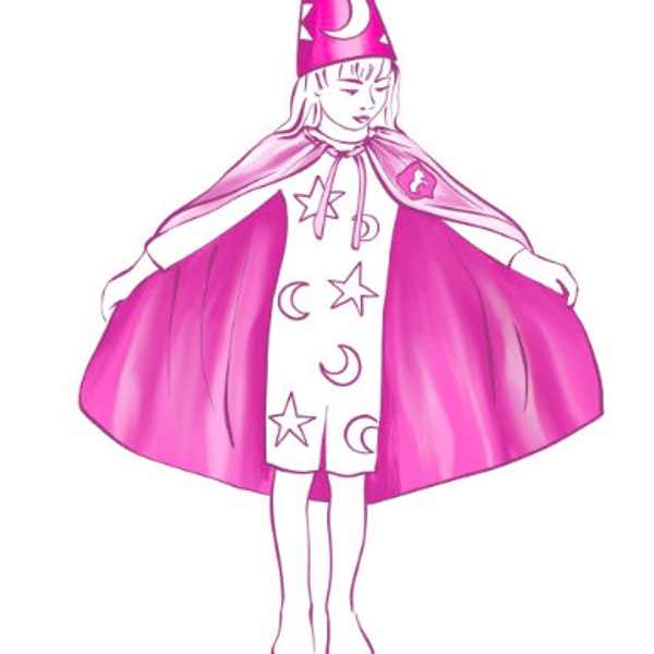 Costume de cape et chapeau de magicien EASY pour enfants de 5 à 8 ans | Halloween et faire semblant | Téléchargement instantané du patron de couture PDF Cosplay