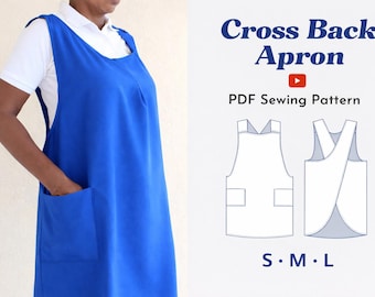 Criss Cross, Japanese, cross-back pinafore Apron with pockets, cottagecore vintage Sewing Pattern PDF: S-M-L Sizes (Instant Download)