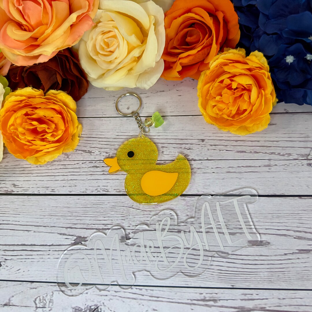 Yellow Glitter Duck Duck Keychain Etsy