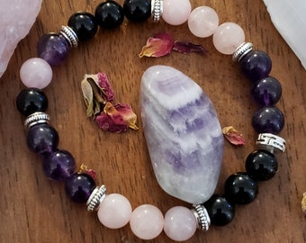 Amethyst, Rose Quartz, & Black Onyx Bespoke Bracelet (Anxiety)