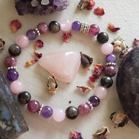 Lepidolite, Que Sera, Amethyst, & Rose Quartz (Happiness) Bespoke Bracelet