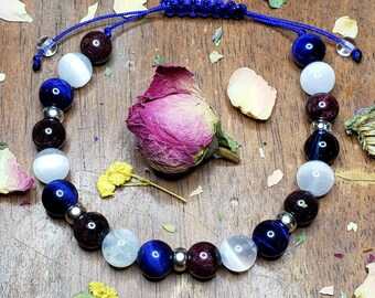 Garnet, Selenite, Blue Tigers Eye Crystal Bespoke Bracelet