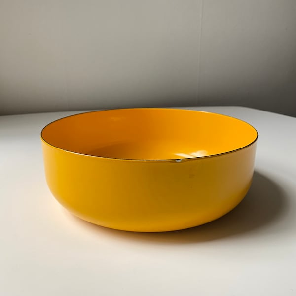Mid Century Modern Finel Arabia Kaj Franck Design Yellow Ennamel Bowl 10"