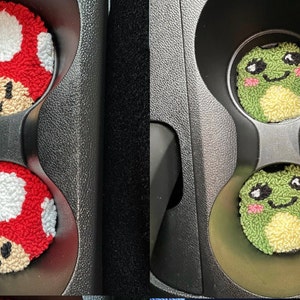Set of 2 Punch Needle Car Coasters,Decorative Y2k Fun Mug Rugs,Cute Car Accessories,Handmade Drink Coasters,Car Interior gift,Car Cup Holder