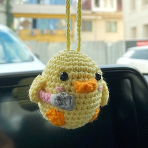 Cute Car Mirror Hanging Accessories, Crochet Car Hanger, Cute Chick Mirror Charm, For Women Teen Aesthetic Ornament, Boho Car Charm Decor