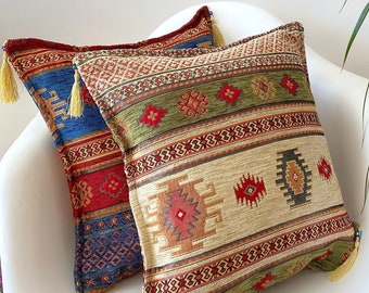 Decorative Ethnic Cushion Cover,Turkish Kilim Wool Fabric Cushion Cover, Authentic Vintage Persian Rug Bohemian Home Decor,Sofa Pillow Cover