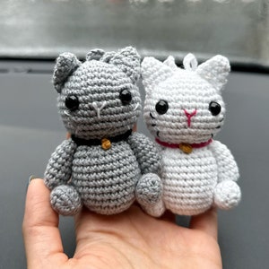 Cute Crochet Cat Car Mirror Charms,Amigurumi Dog Car Accessory,New Car Gift,Kitty Car Mirror Hanging,Car Interior,Rear-View Mirror Pendant image 1