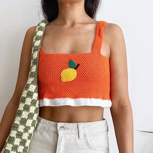 Cute Fruit Crochet Top,Handknitted Women Tank Top,Summer Spring Outfit,Festival Crop,Lemon,Grape,Cherry Embroidey,Y2k Soft girl Style